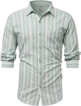 Hardaddy Men's Vertical Striped Dress Shirt Cotton Stripe Button Down Shirt Long Sleeve for Men with Pocket