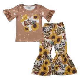 Horse Sunflower Love - Western Bell Bottoms Outfit Kids