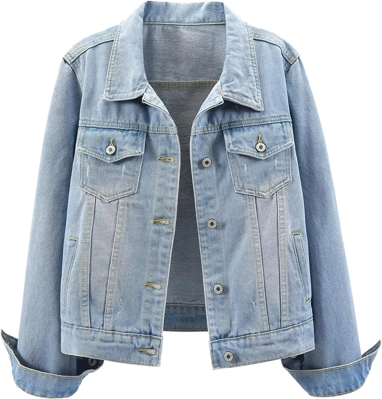 Ladyful Women's Bride Casual Jean Jacket Distressed Ripped Denim Jacket Coat with Pockets