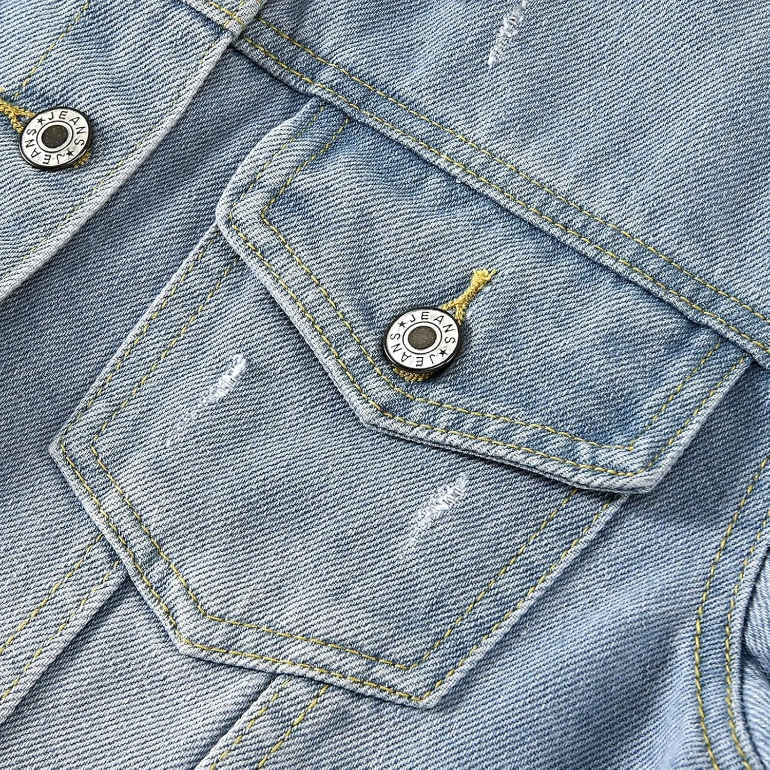 Ladyful Women's Bride Casual Jean Jacket Distressed Ripped Denim Jacket Coat with Pockets