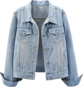 Ladyful Women's Bride Casual Jean Jacket Distressed Ripped Denim Jacket Coat with Pockets