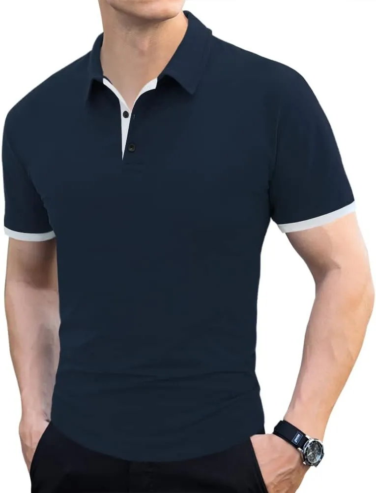 LOGEEYAR Men Polo Shirt Slim Fit Short Sleeve Cotton Golf Shirt Solid Performance Casual T-Shirts