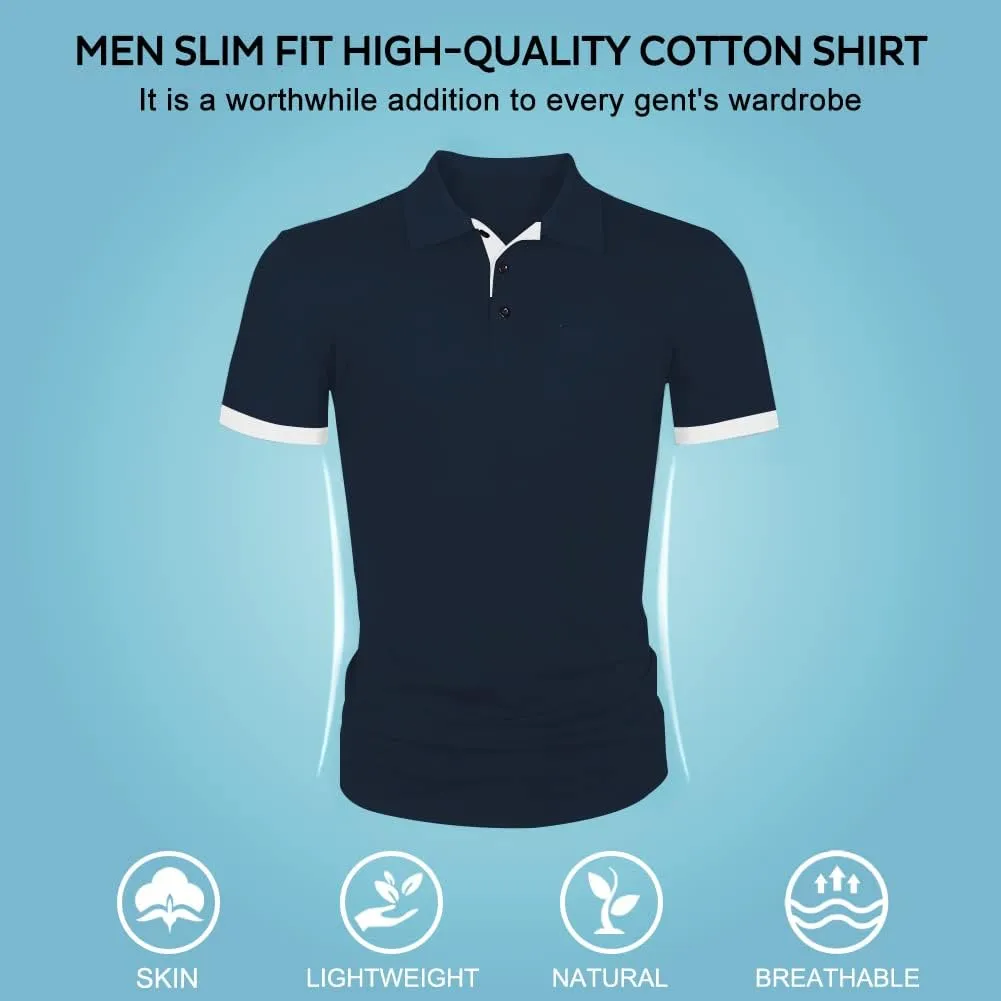 LOGEEYAR Men Polo Shirt Slim Fit Short Sleeve Cotton Golf Shirt Solid Performance Casual T-Shirts
