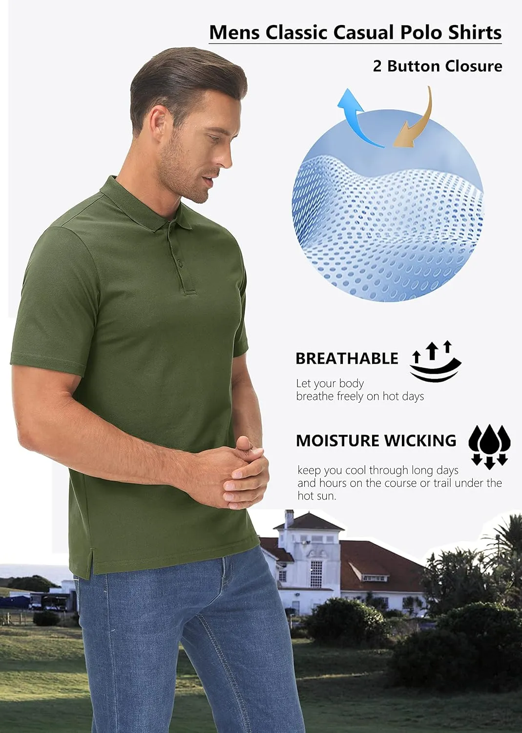 MAGCOMSEN Mens Polo Shirt Short Sleeve Golf Polo Shirt Cotton Pique Tennis Polo Shirt Lightweight Casual Shirt