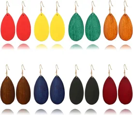 MALOYANVE African Wooden Earrings for Women Unique Ethnic Vintage Bohemian Nature Handmade Wooden Dangle Drop Earrings Lightweight Boho Retro Geometric African Teardrop Wood Statement Earrings Jewelry