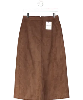 MARCELA LONDON Brown Indra Faux Suede Pencil Skirt Chocolate UK S