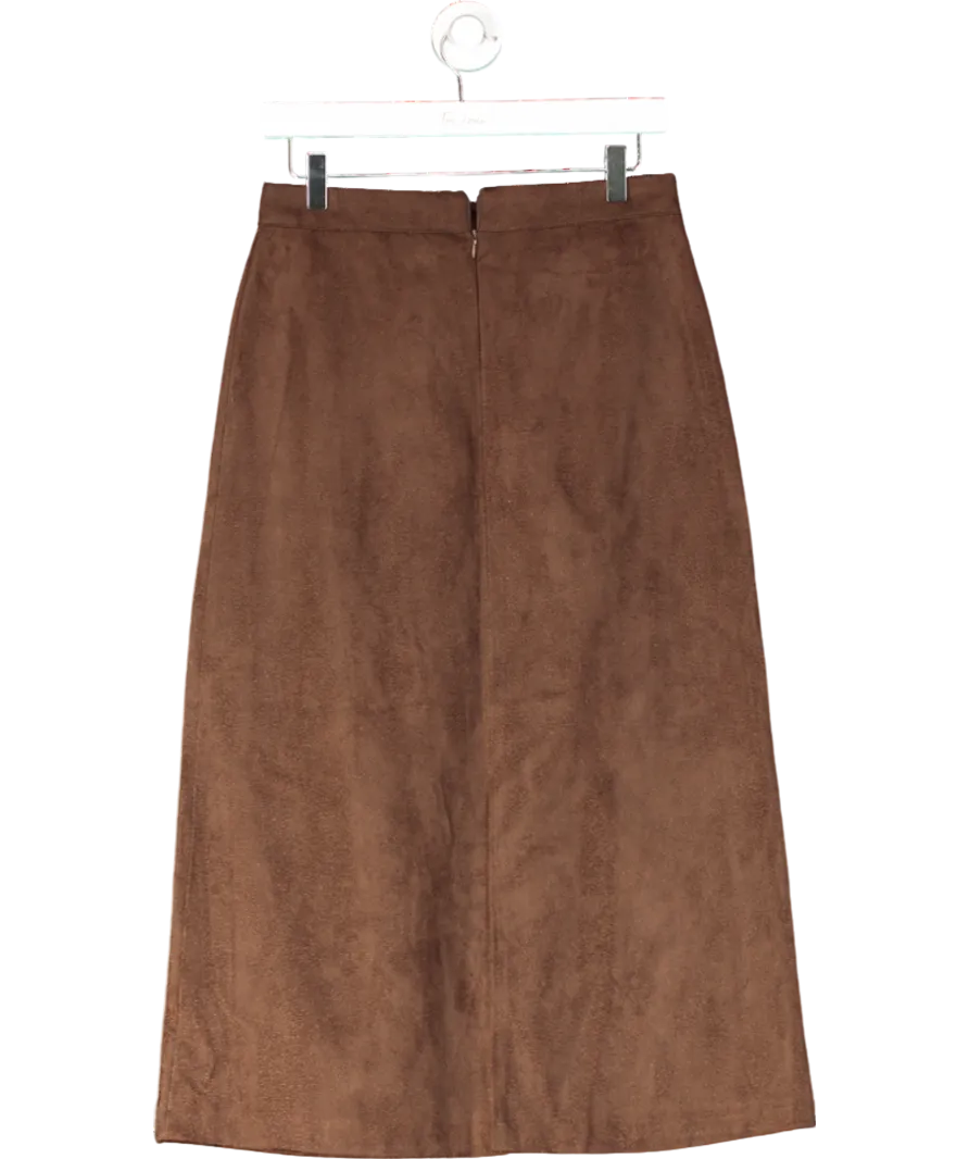 MARCELA LONDON Brown Indra Faux Suede Pencil Skirt Chocolate UK S