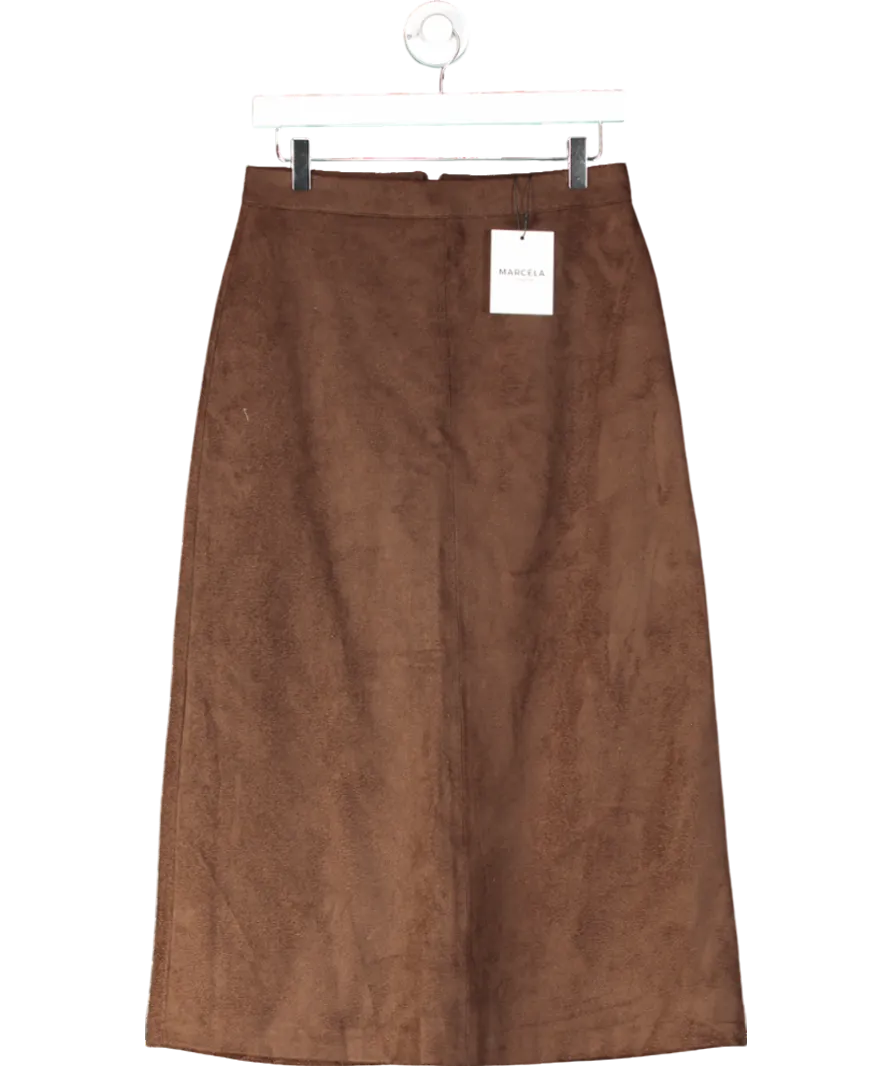 MARCELA LONDON Brown Indra Faux Suede Pencil Skirt Chocolate UK S