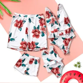 Matching Family Swimsuit Flower Floral One Piece Ruffle Swimsuit