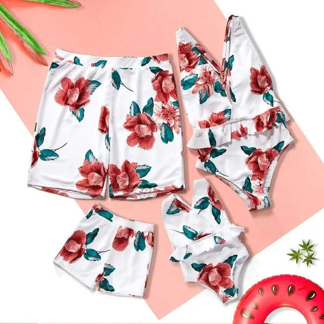 Matching Family Swimsuit Flower Floral One Piece Ruffle Swimsuit