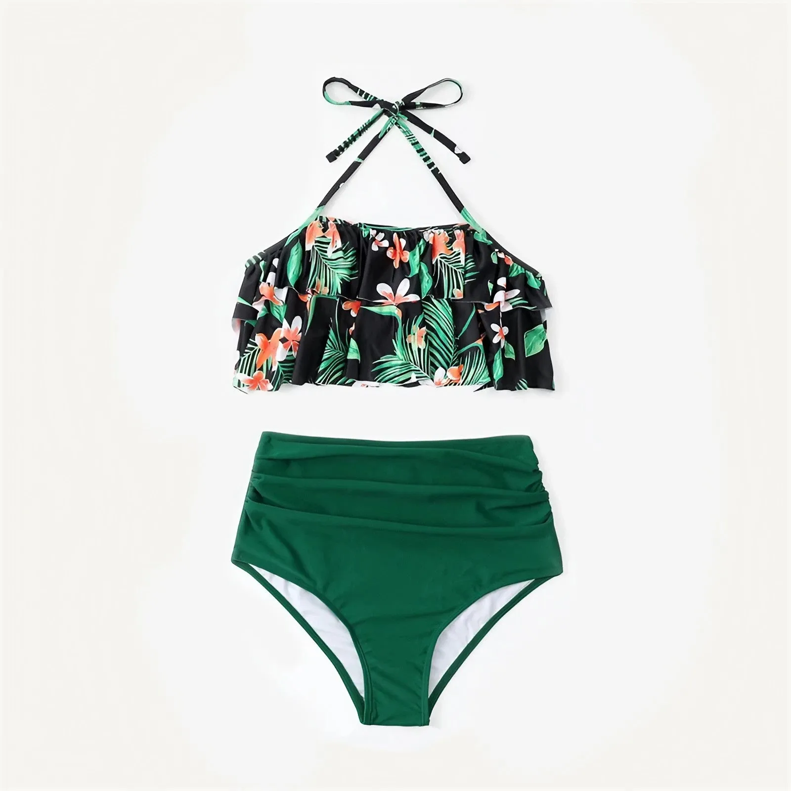 Matching Family Swimsuit Green Floral Bikini Set Swimwear