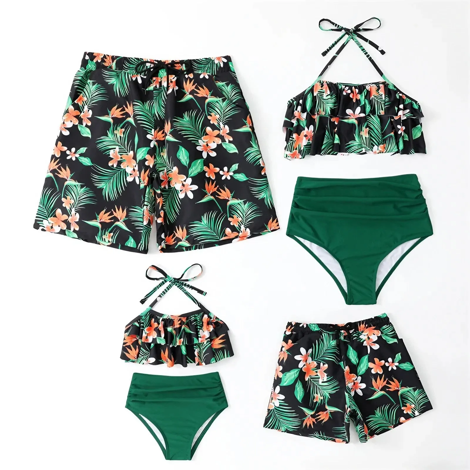 Matching Family Swimsuit Green Floral Bikini Set Swimwear