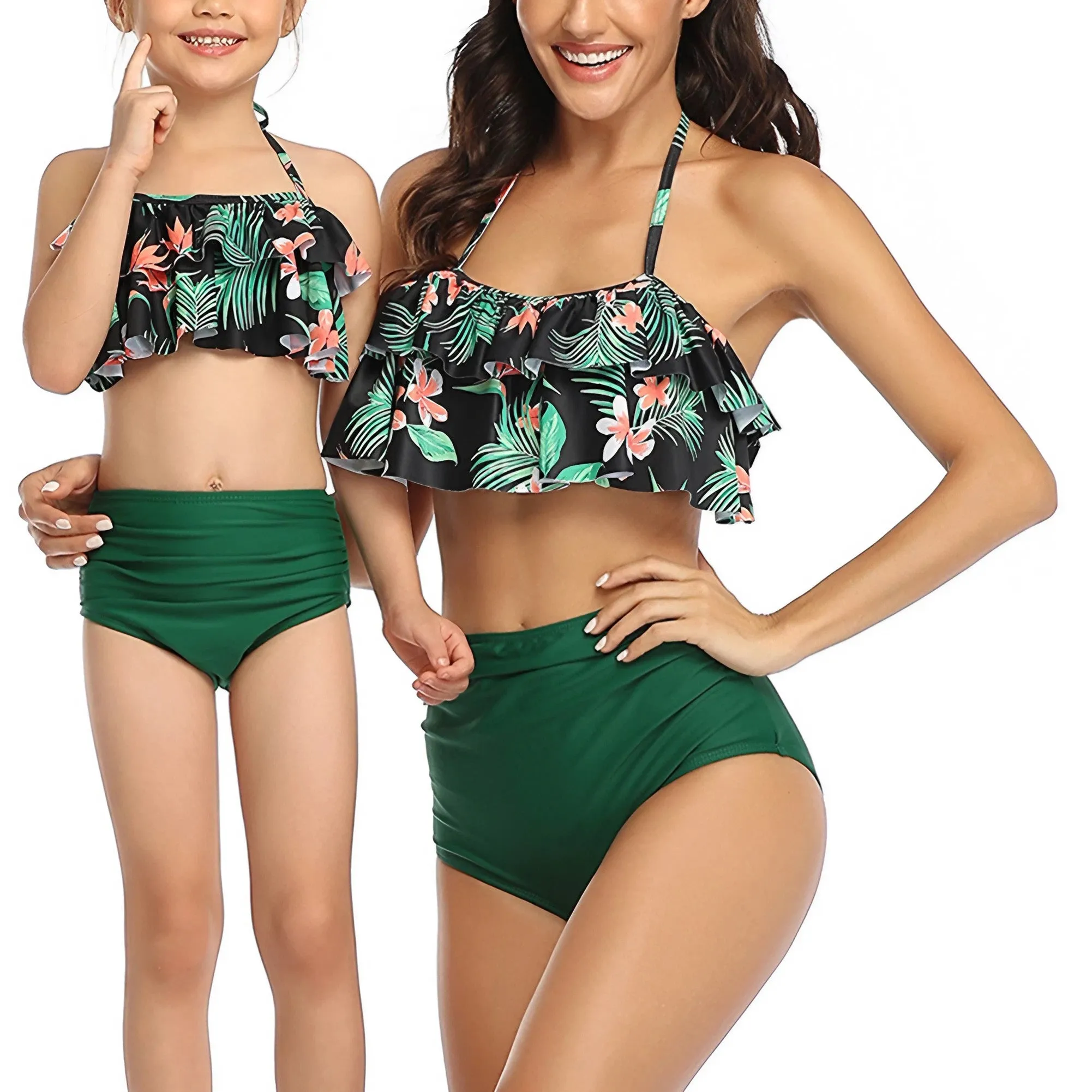 Matching Family Swimsuit Green Floral Bikini Set Swimwear
