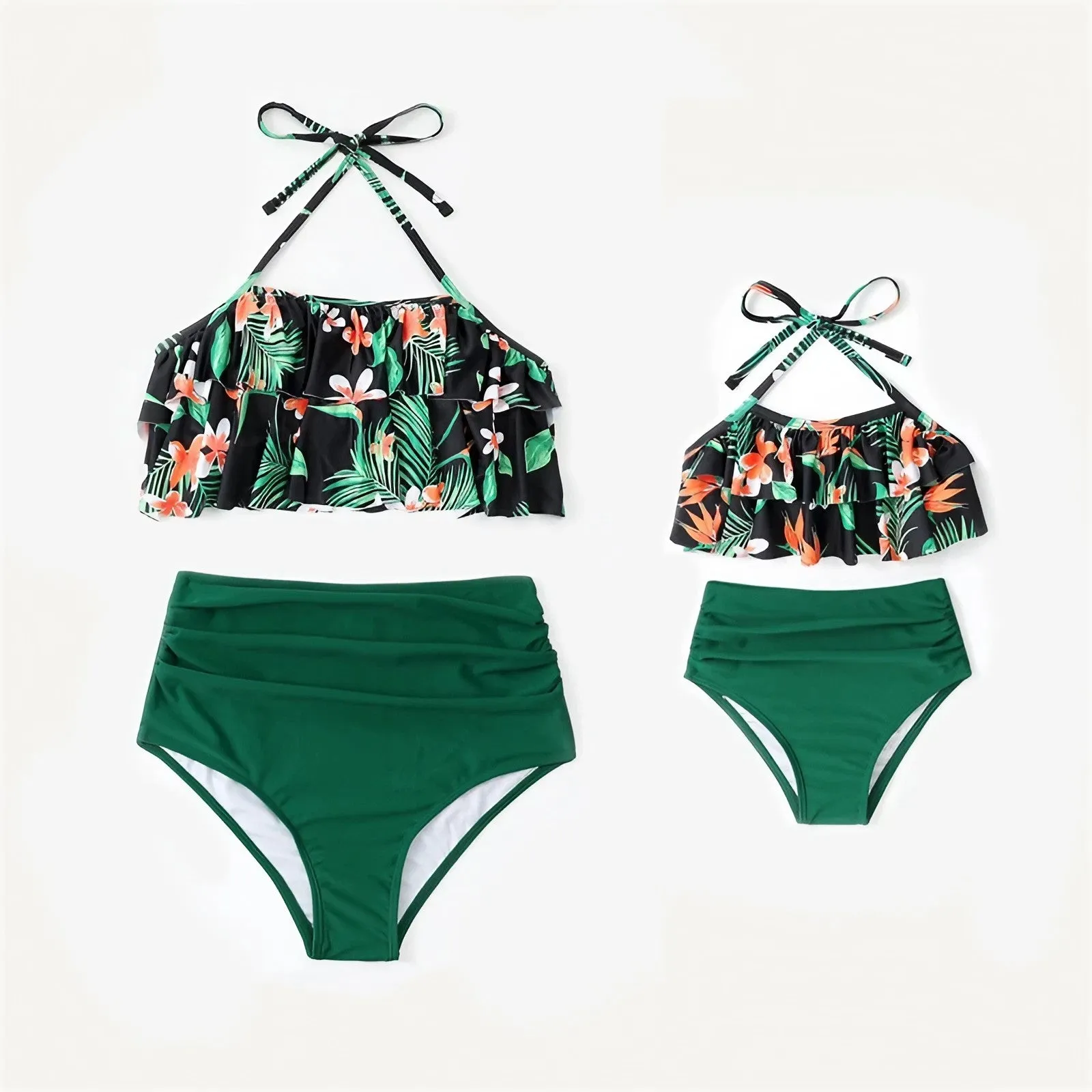 Matching Family Swimsuit Green Floral Bikini Set Swimwear