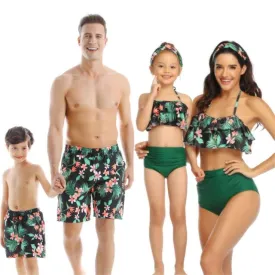 Matching Family Swimsuit Green Floral Bikini Set Swimwear