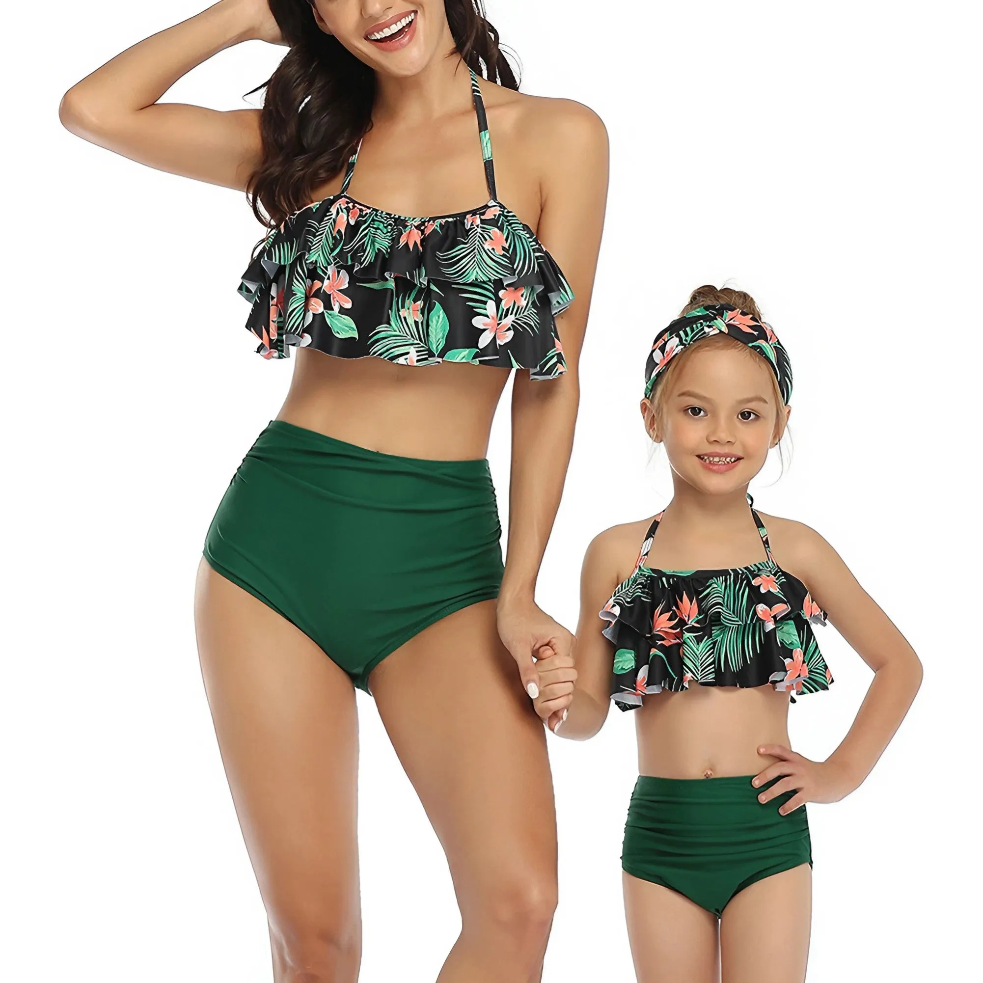 Matching Family Swimsuit Green Floral Bikini Set Swimwear