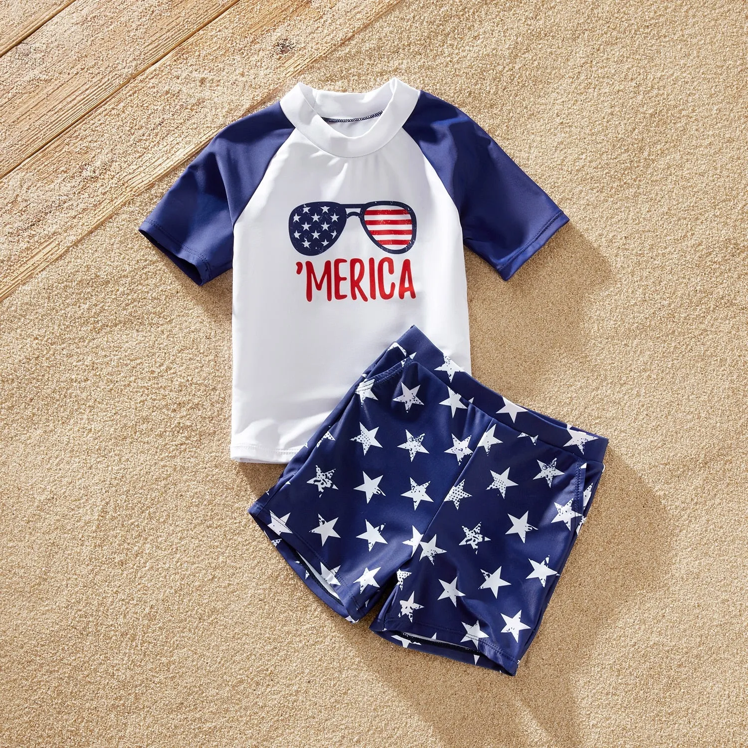 Matching Family Swimsuit Independence Day Print Tie Front Tank