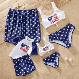 Matching Family Swimsuit Independence Day Print Tie Front Tank