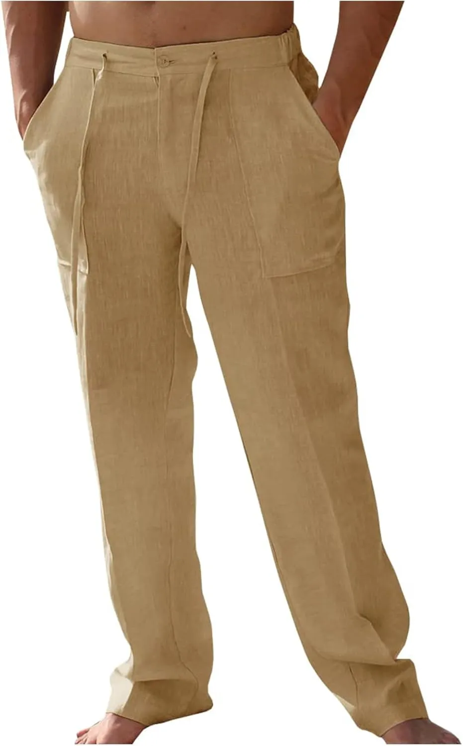 Mens Casual Elastic Waist Drawstring Lightweight Linen Summer Beach Yoga Trousers Pants