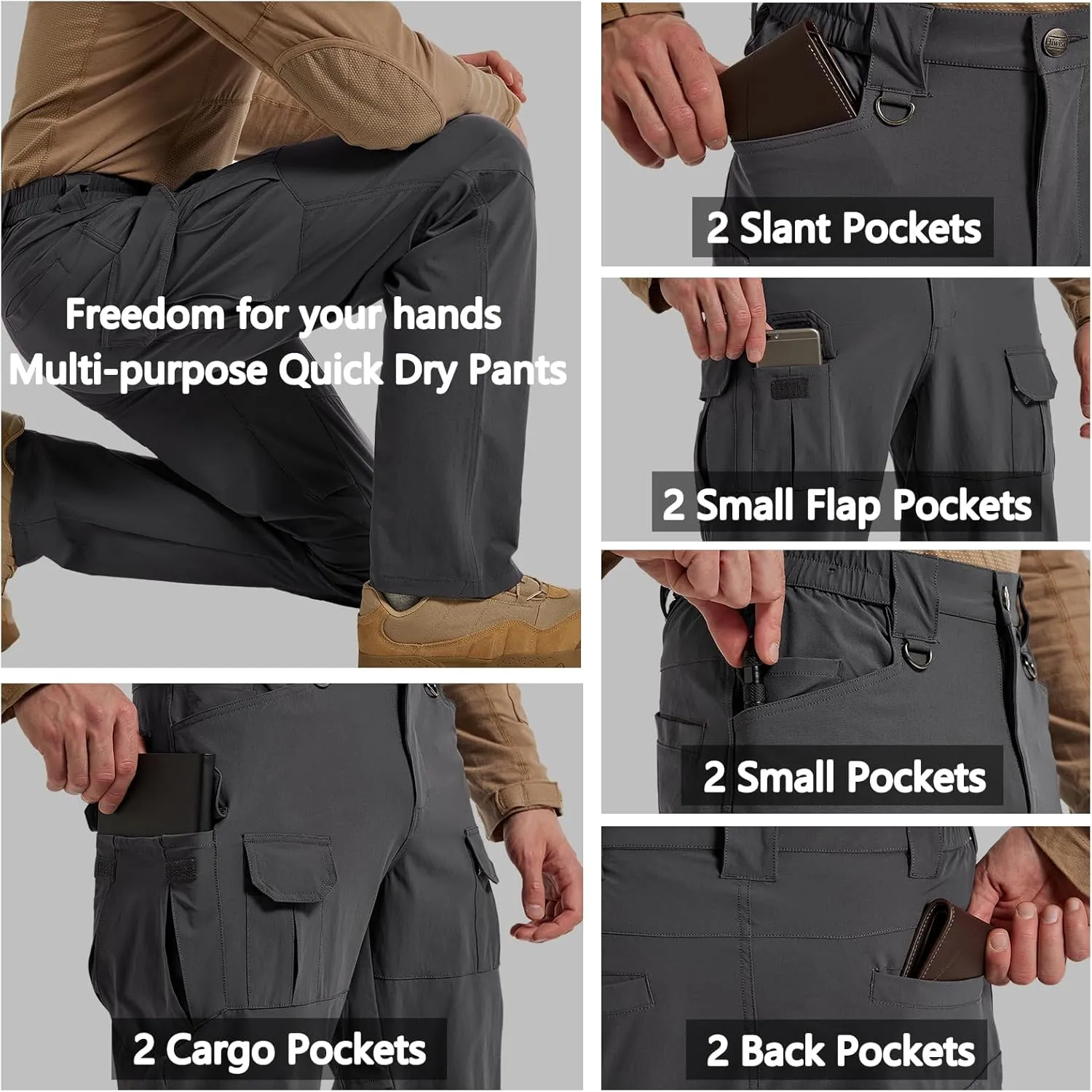 Men's Quick Dry Cargo Pants Water Resistant Tactical Pants Lightweight Stretch Outdoor Work Hiking Pants