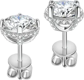 Moissanite Earrings Studs Sterling Silver Stud Earrings for Women 2 Carat S925 Earrings Hypoallergenic Gold Earring for Women Studs