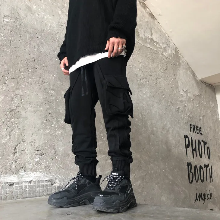 Multi Side Pockets Asymmetric Ripped Look Casual Sweatpant /Jogger