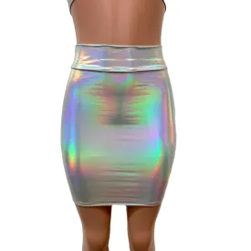 Opal Holographic High Waisted Pencil Mini Skirt