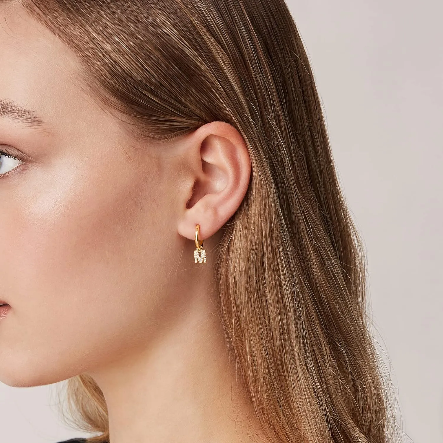 PAVOI 14K Gold Plated 925 Sterling Silver Post Huggie Earring with Initial Dangle - CZ Huggie Hoop Earrings - Women's Cubic Zirconia Initial Huggies