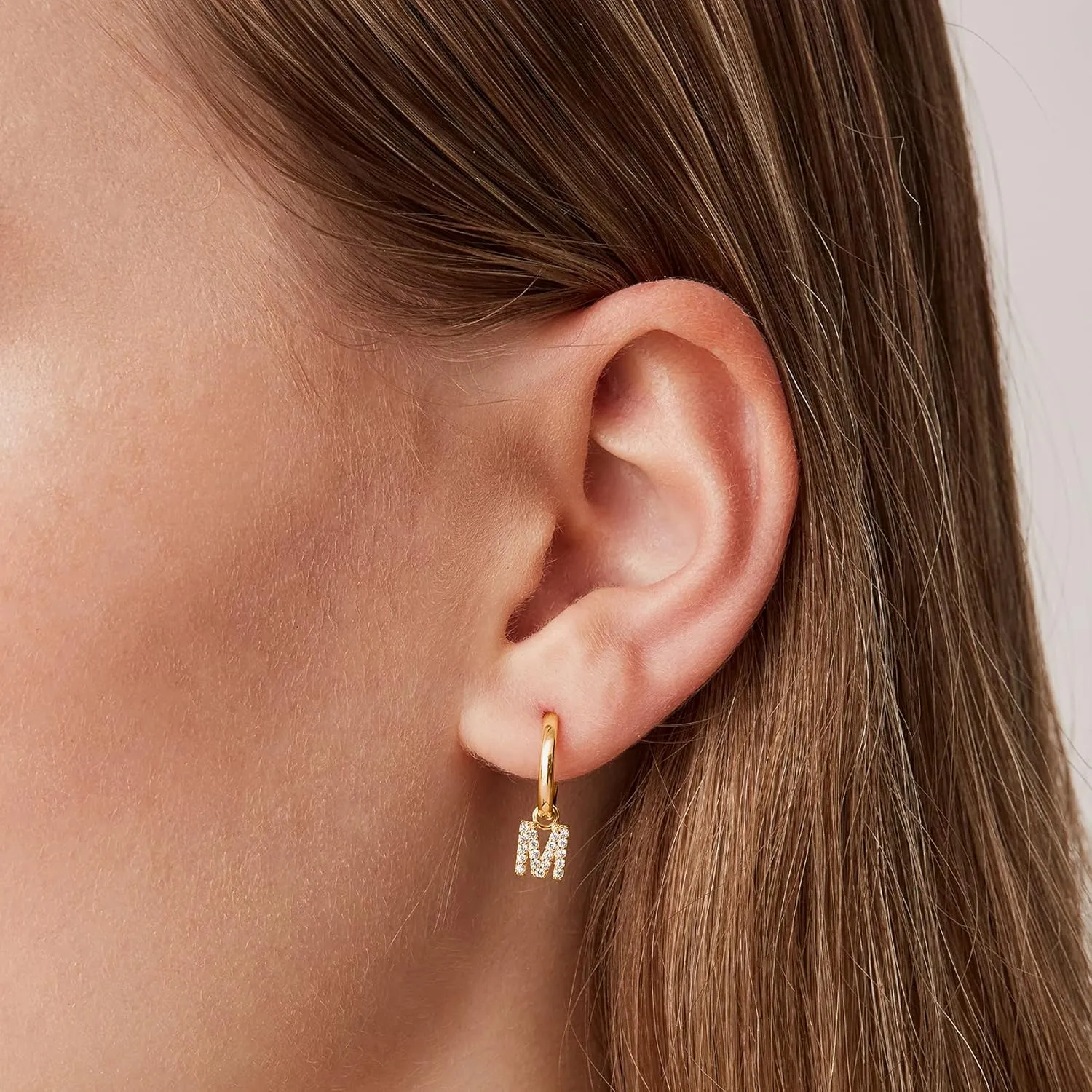 PAVOI 14K Gold Plated 925 Sterling Silver Post Huggie Earring with Initial Dangle - CZ Huggie Hoop Earrings - Women's Cubic Zirconia Initial Huggies