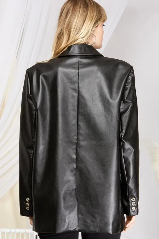 PEASLEY- Black faux leather oversized blazer