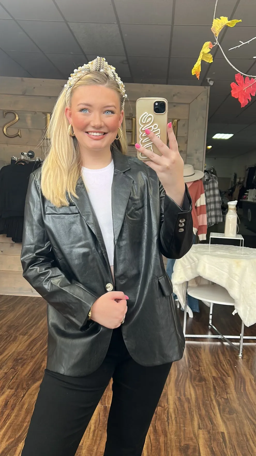 PEASLEY- Black faux leather oversized blazer