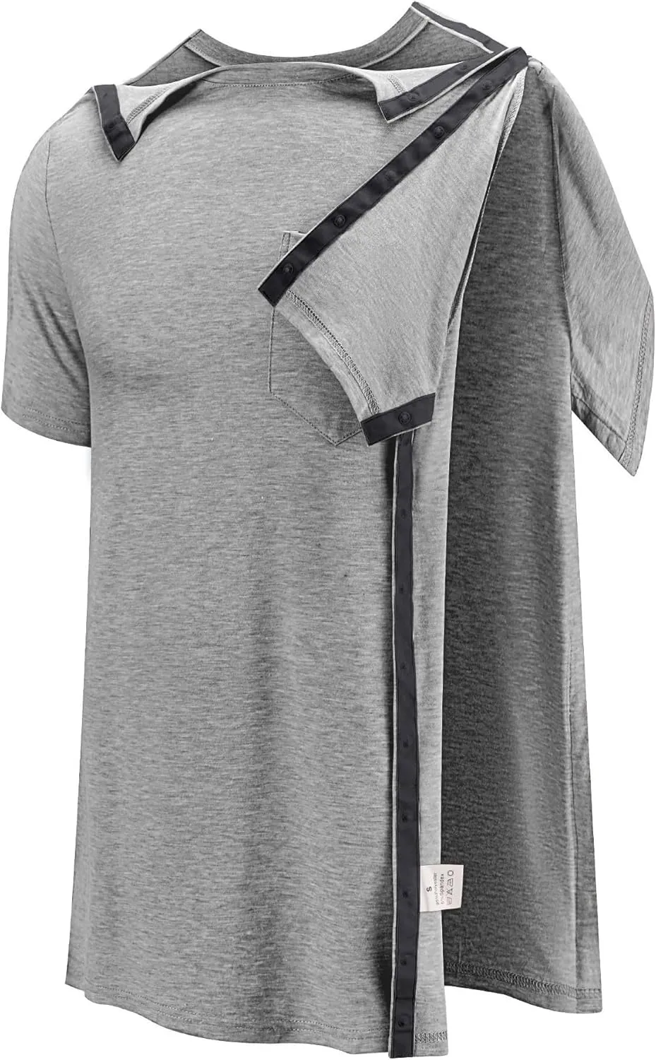Poriff Men's Post Shoulder Surgery Recovery Shirts Full Tear Away Short Sleeve Snap Chemo Port Access Shirt