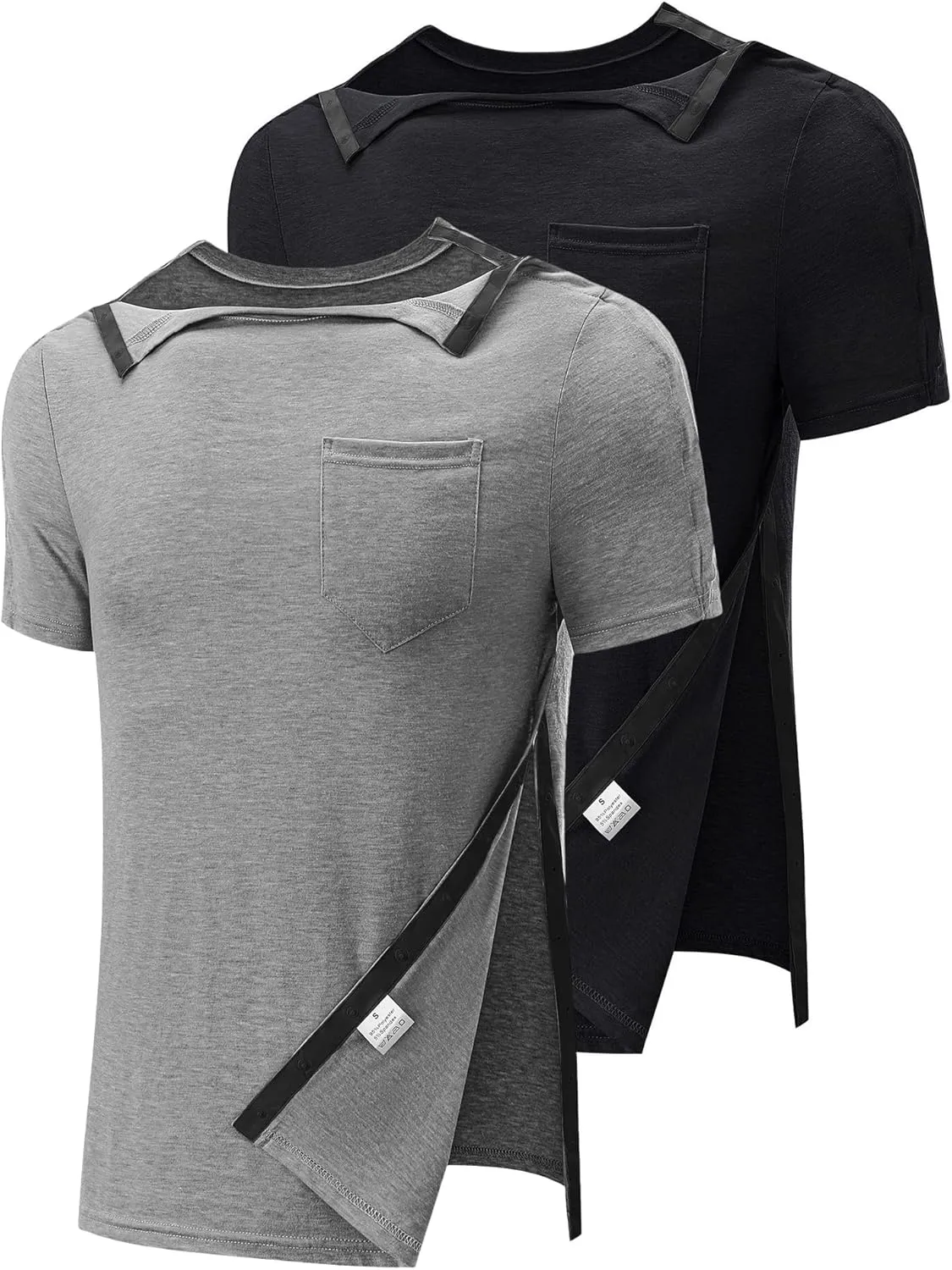 Poriff Men's Post Shoulder Surgery Recovery Shirts Full Tear Away Short Sleeve Snap Chemo Port Access Shirt