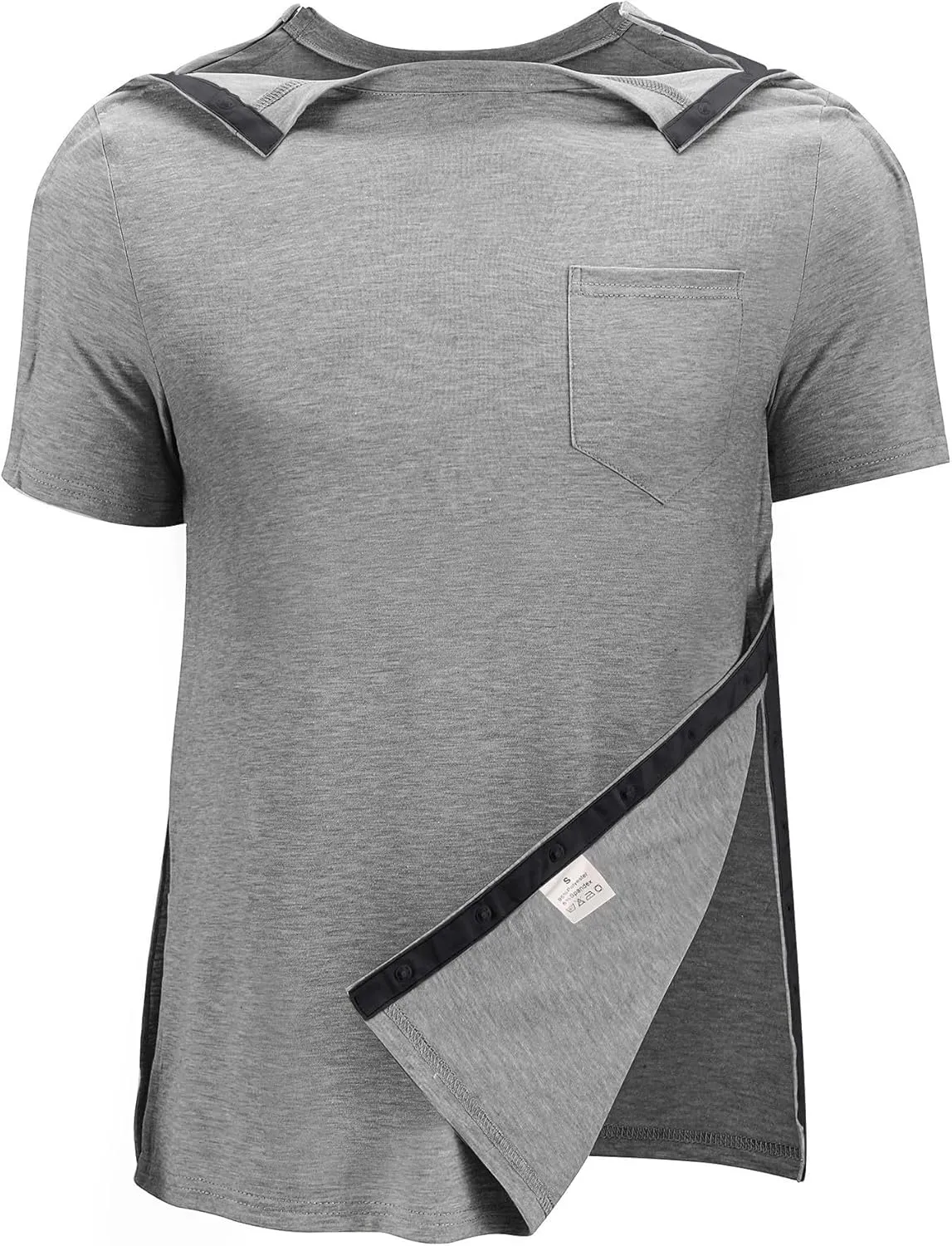 Poriff Men's Post Shoulder Surgery Recovery Shirts Full Tear Away Short Sleeve Snap Chemo Port Access Shirt