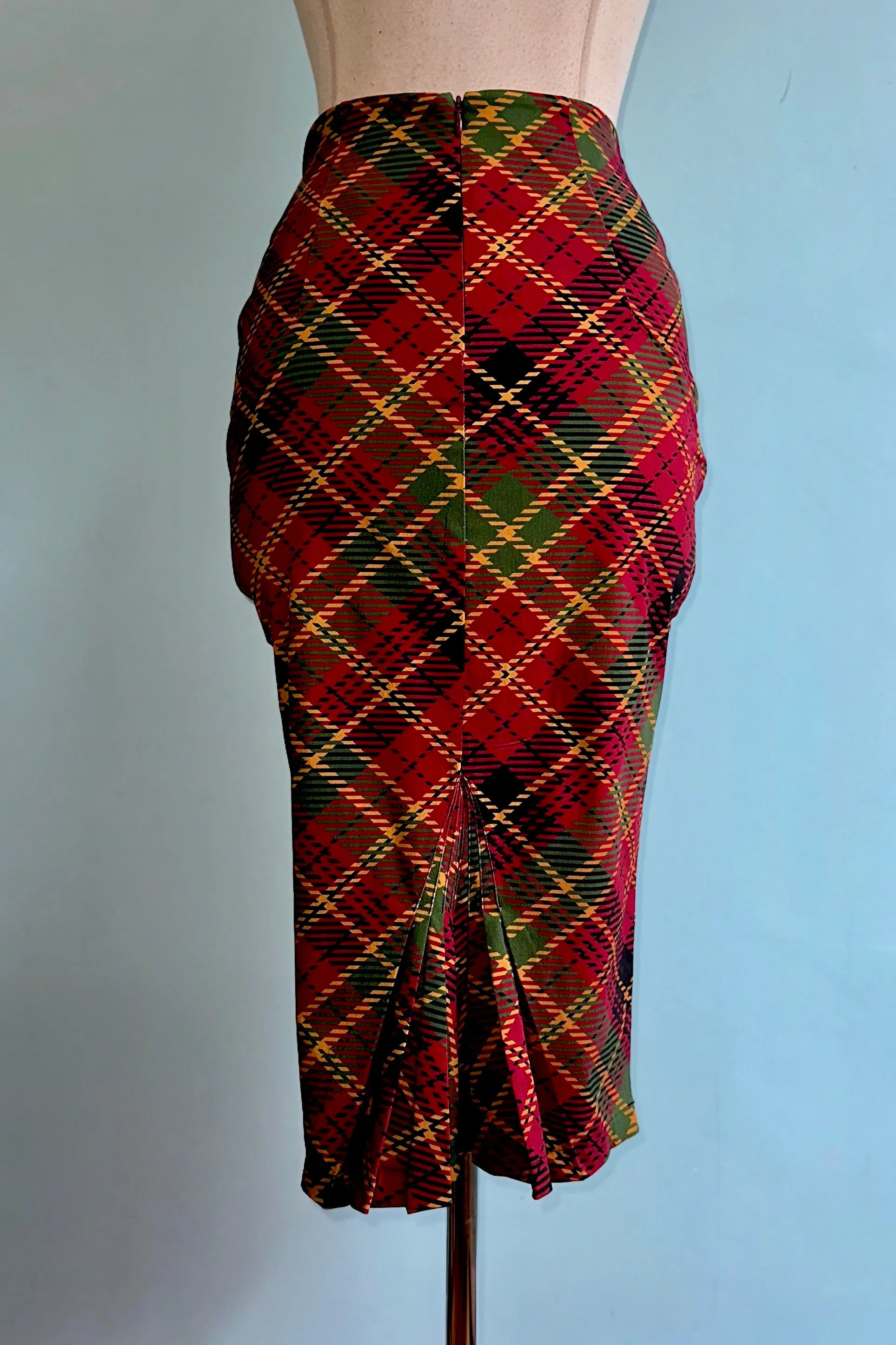 Red & Green Plaid Pencil Skirt