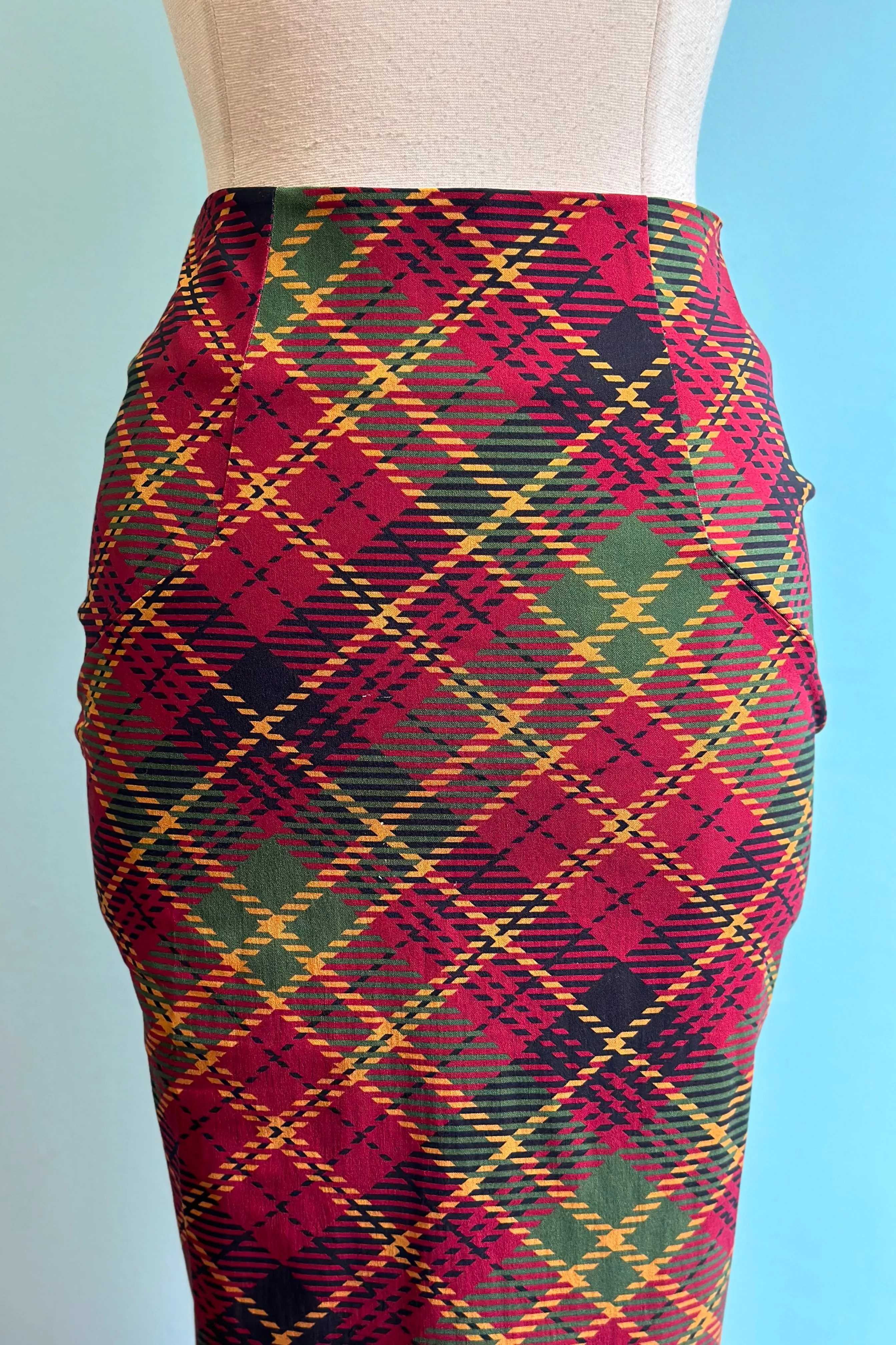 Red & Green Plaid Pencil Skirt