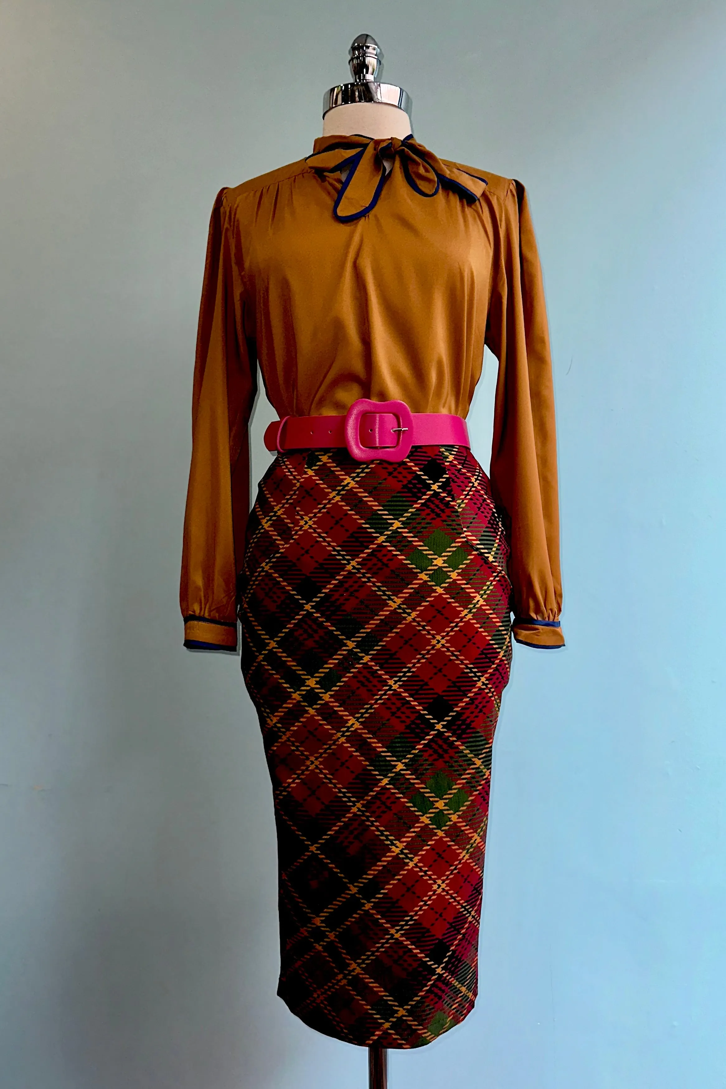 Red & Green Plaid Pencil Skirt