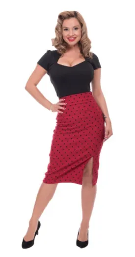Red with Black Polka Dot Pencil Skirt