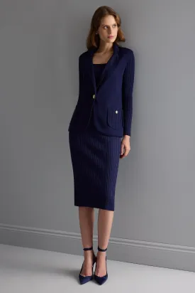 Ribbed Navy Blue Knitwear Pencil Skirt