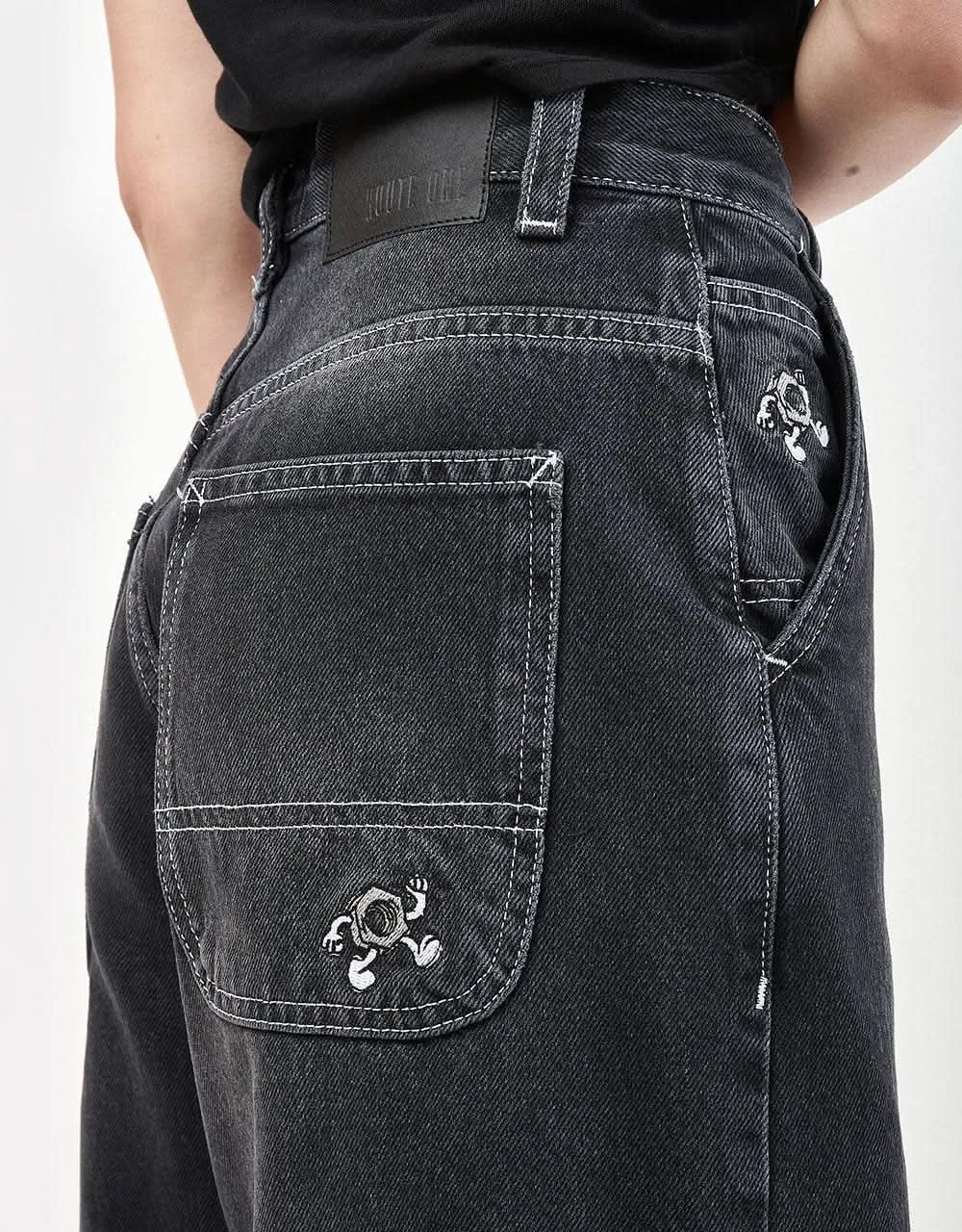 Route One Super Baggy XL Denim Bermuda Shorts - Washed Black