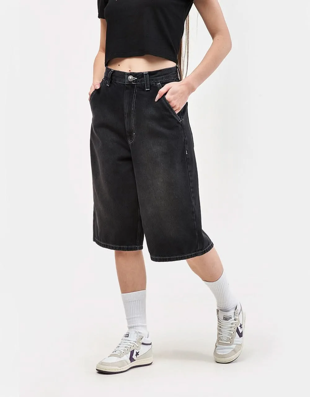 Route One Super Baggy XL Denim Bermuda Shorts - Washed Black