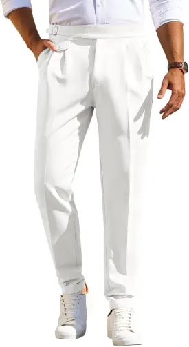 Runcati Mens Classic Fit Dress Pants Pleated Elastic Waist Work Pants Skinny Stretch Business Suit Pants