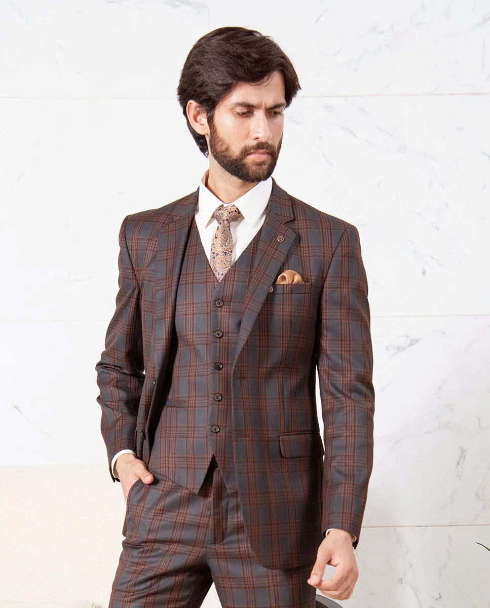Rust Checked Single-Breasted Suit