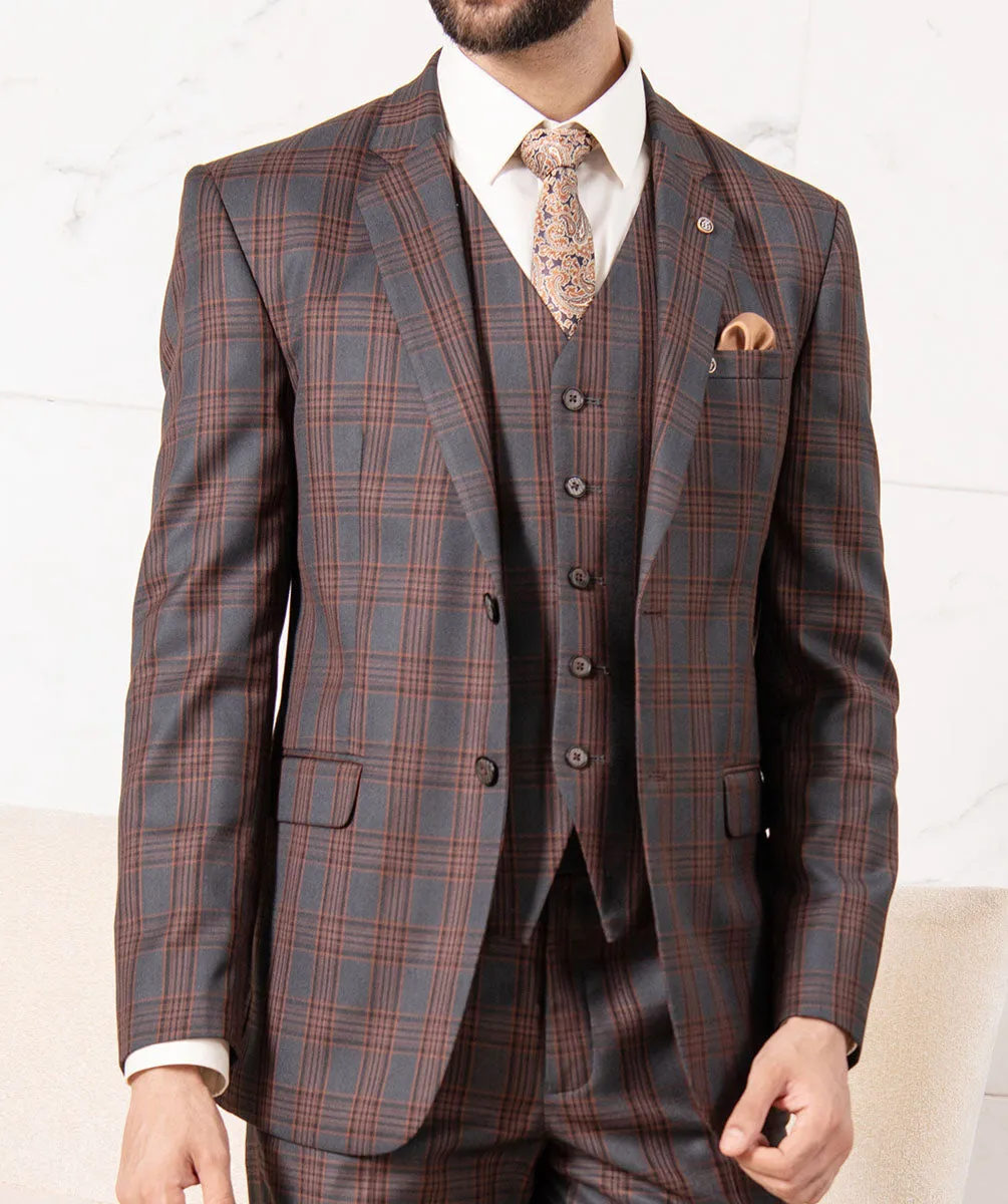 Rust Checked Single-Breasted Suit