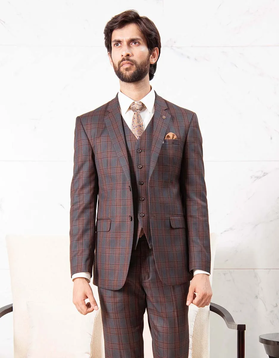 Rust Checked Single-Breasted Suit