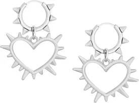 Sacina Silver-tone Spike Heart Hoop Earrings, Gothic Punk Grunge Emo Y2k Earrings, Goth Jewelry, Christmas Jewelry Gift For Women