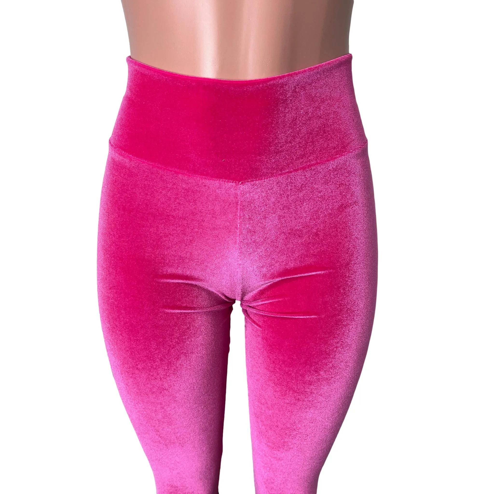 SALE - SMALL Tiered Bell Bottom Flares - Neon Hot Pink Velvet w/ Opal Holographic