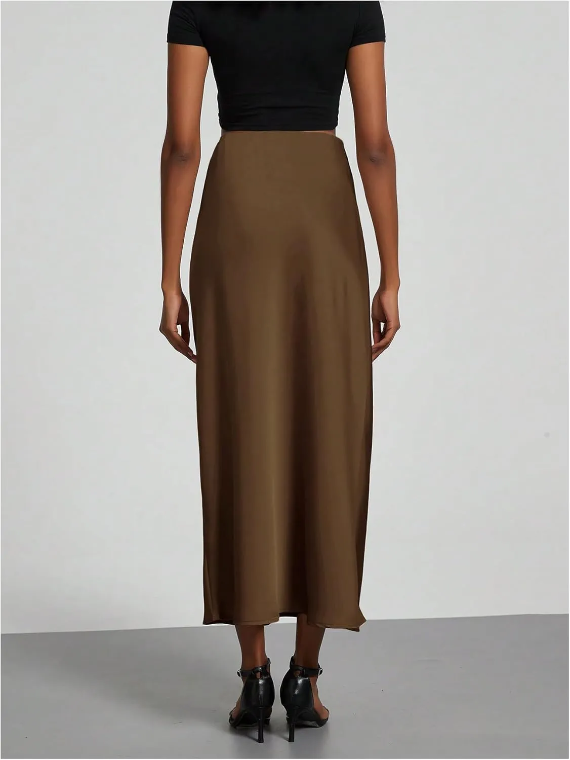 SHENHE Women's Satin Maxi Skirts High Waisted A Line Long Skirts Elegant Office Skirts