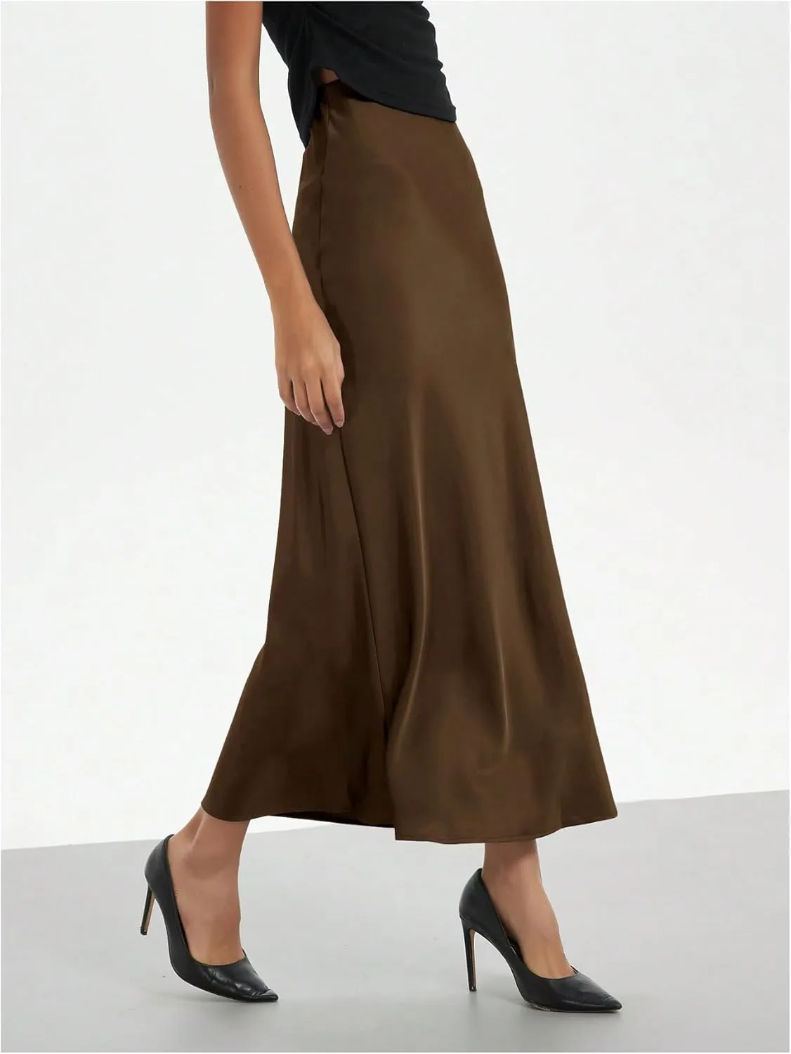 SHENHE Women's Satin Maxi Skirts High Waisted A Line Long Skirts Elegant Office Skirts