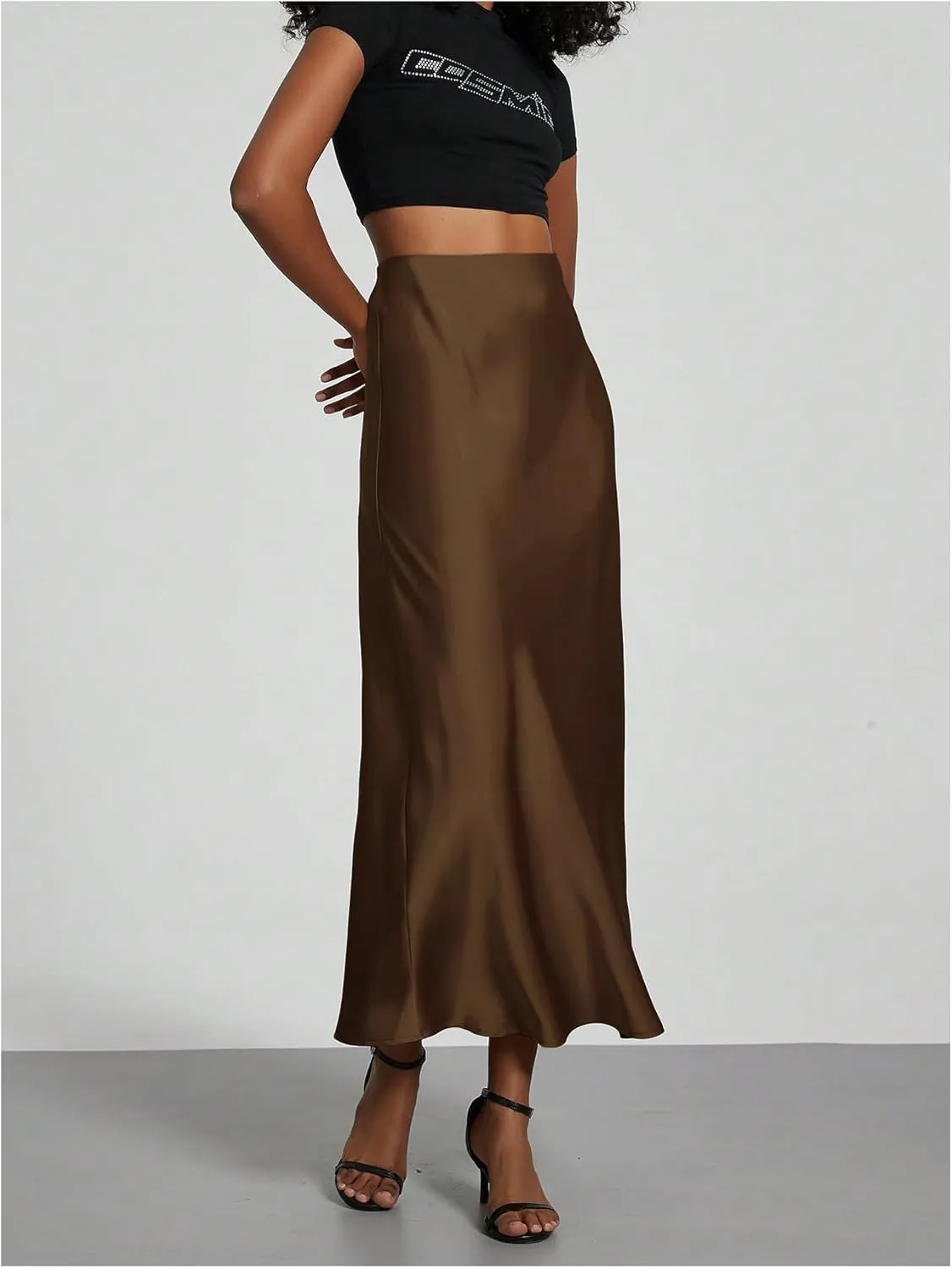 SHENHE Women's Satin Maxi Skirts High Waisted A Line Long Skirts Elegant Office Skirts